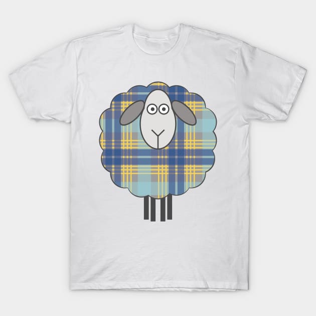 Scottish Blue and Yellow Tartan Patterned Sheep T-Shirt by MacPean